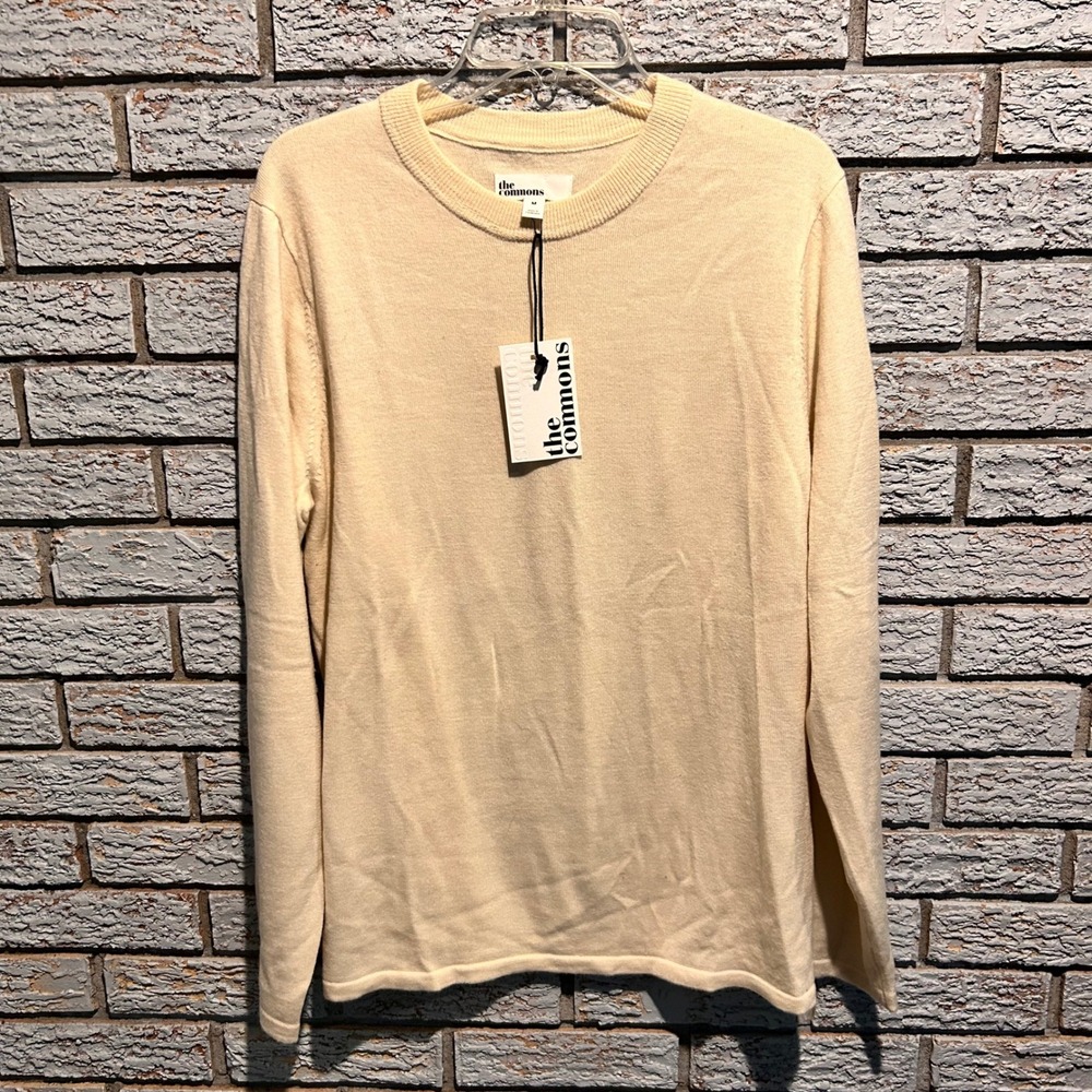 The Commons Cream Merino Wool Crewneck Sweater Mens Medium MGS10018 Ivory Knit
